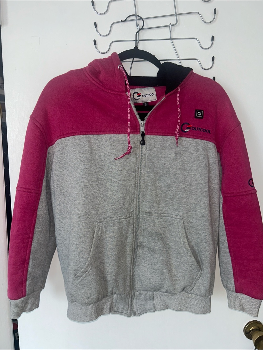 Womens Outcool Two-Tone Pink and Gray  Battery Heated Fleece Zip Hoodie